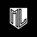 ML Logo monogram shield geometric black line inside white shield color design