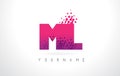 ML M L Letter Logo with Pink Purple Color and Particles Dots Design.