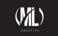 ML M L White Letter Logo Design with Black Background.