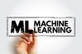ML Machine Learning - study of computer algorithms that can improve automatically through experience and by the use of data, Royalty Free Stock Photo