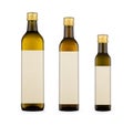 1000 ml, 750 ml and 250 ml olive oil bottles with blank labels Royalty Free Stock Photo