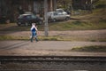 MLADENOVAC, SERBIA - MARCH 28, 2023: Selective blur on a man lifting a girl, a couple, woman riding the man on the back, both