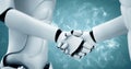 MLB 3D rendering hominoid robot handshake to collaborate future technology Royalty Free Stock Photo
