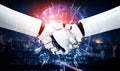 MLB 3D rendering humanoid robot handshake to collaborate future technology Royalty Free Stock Photo