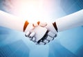 MLB 3D rendering humanoid robot handshake to collaborate future technology Royalty Free Stock Photo