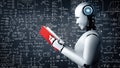 MLB 3D rendering of robot hominoid reading book and solving math