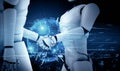 MLB 3D rendering humanoid robot handshake to collaborate future technology Royalty Free Stock Photo