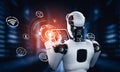 MLB Robot humanoid using tablet computer for global network connection Royalty Free Stock Photo