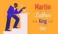 MLK Day illustration with the lader uttering speech at the podium agaist racial discrimination. American federal holiday paying tr
