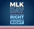 MLK Day Martin Luther King Day creative typography poster, white text on blue background with stars and stripes texture - vector