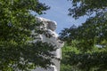 MLK statue seen through trees.