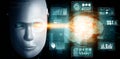 MLP Robot humanoid face close up with graphic concept of big data analytic Royalty Free Stock Photo