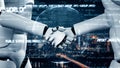 MLP Futuristic robot artificial intelligence huminoid AI programming coding Royalty Free Stock Photo