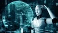 MLP Futuristic robot artificial intelligence huminoid AI programming coding Royalty Free Stock Photo