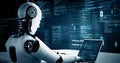 MLP Futuristic robot artificial intelligence huminoid AI programming coding Royalty Free Stock Photo