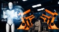 MLP Mechanized industry robot and robotic arms for assembly in factory production.