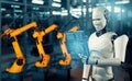 MLP Mechanized industry robot and robotic arms for assembly in factory production.