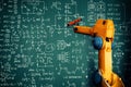 MLP Robot arm AI analyzing mathematics for mechanized industry problem solving Royalty Free Stock Photo