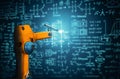 MLP Robot arm AI analyzing mathematics for mechanized industry problem solving Royalty Free Stock Photo