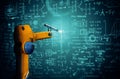 MLP Robot arm AI analyzing mathematics for mechanized industry problem solving Royalty Free Stock Photo