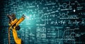 MLP Robot arm AI analyzing mathematics for mechanized industry problem solving Royalty Free Stock Photo