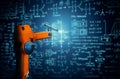 MLP Robot arm AI analyzing mathematics for mechanized industry problem solving Royalty Free Stock Photo