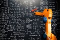 MLP Robot arm AI analyzing mathematics for mechanized industry problem solving Royalty Free Stock Photo
