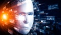 MLP Robot humanoid face close up with graphic concept of big data analytic Royalty Free Stock Photo