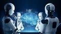 MLP Thinking AI hominoid robot analyzing hologram screen showing concept of AI