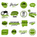 Stickers and badges for organic food and drink, restaurant, food store, natural products, farm fresh food, healthy products promot