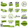 Stickers and badges for organic food and drink, restaurant, food store, natural products, farm fresh food, healthy products promot