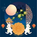 Mid-Autumn Festival greeting card with the theme of moon rabbit and moon cake