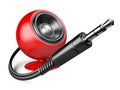 3,5 mm audio plug and red speaker. Royalty Free Stock Photo