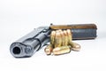 11 mm. Black handgun And ammunition Royalty Free Stock Photo