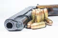 11 mm. Black handgun And ammunition