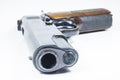 11 mm. Black handgun And ammunition Royalty Free Stock Photo