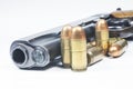 11 mm. Black handgun And ammunition Royalty Free Stock Photo