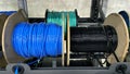 15mm blue wire and cable roll and black four way pp cable and green roll