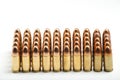 9mm bullets in a row Royalty Free Stock Photo