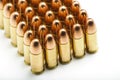 9mm bullets in a row Royalty Free Stock Photo