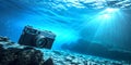 35mm Camera Submerged Underwater With Dramatic Blue Ripples And Reflections Royalty Free Stock Photo