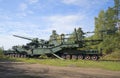 305-mm gun mount on the Transporter TM-3-12. Fort Krasnaya Gorka (Krasnoflotsk) Royalty Free Stock Photo
