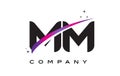 MM M M Black Letter Logo Design with Purple Magenta Swoosh