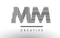MM M M Black and White Lines Letter Logo Design.