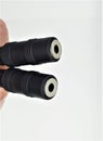 3.5mm micro jack and RCA cable for audio data transmission Royalty Free Stock Photo