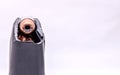 A 9mm pistol magazine loaded with hollow point bullets with extra room for text Royalty Free Stock Photo