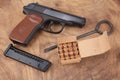 9mm russian handgun with ammunitions Royalty Free Stock Photo