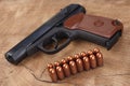 9mm russian handgun with ammunitions Royalty Free Stock Photo