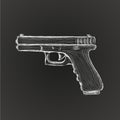 9mm semi-automatic hand drawn pistol. Modern firearm vector illustration.