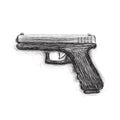 9mm semi-automatic hand drawn pistol. Modern firearm vector illustration.